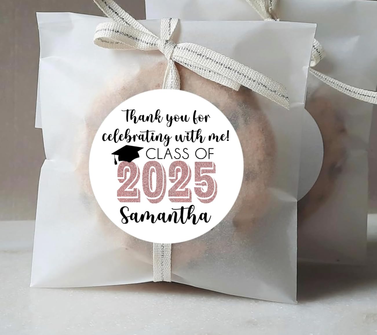 Graduation Party Favor Labels, Graduation Party Favor Stickers, Custom Graduation Party Favor Labels, Class of 2025 (Rose Gold)