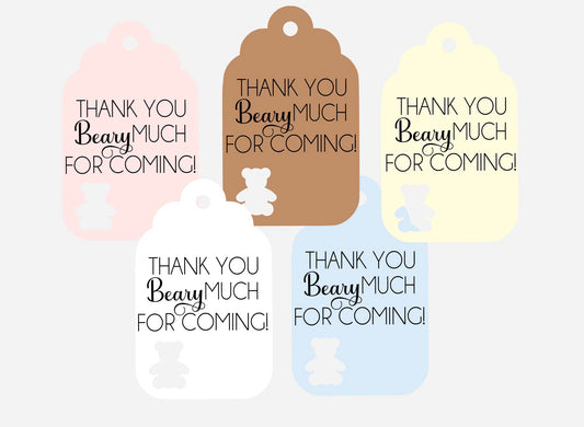 Teddy Bear Themed Favor Tags - Thank You Beary Much for Coming - We Can Bearly Wait