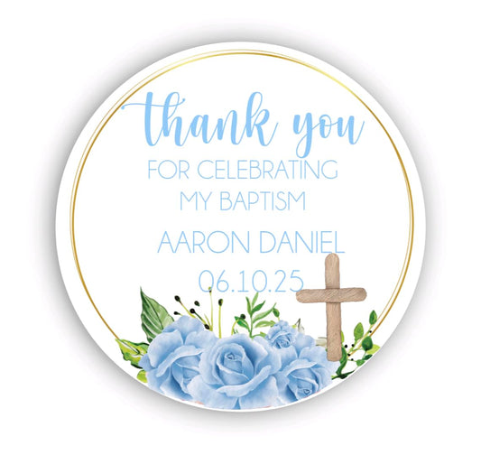 Floral Cross Stickers God Bless Sticker Labels for Religious Baptism, Confirmation, Christening, First Communion For Boys
