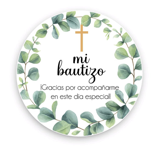 Greenery Mi Bautizo Favor Sticker Circle Labels,