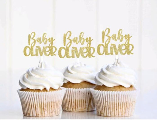 Custom Baby Shower Gender Reveal Cupcake Toppers