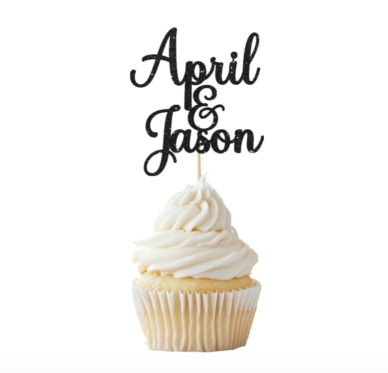 Personalized Wedding Cupcake Toppers, Custom Groom and Bride Name Cupcake Decorations for Wedding and Engagement
