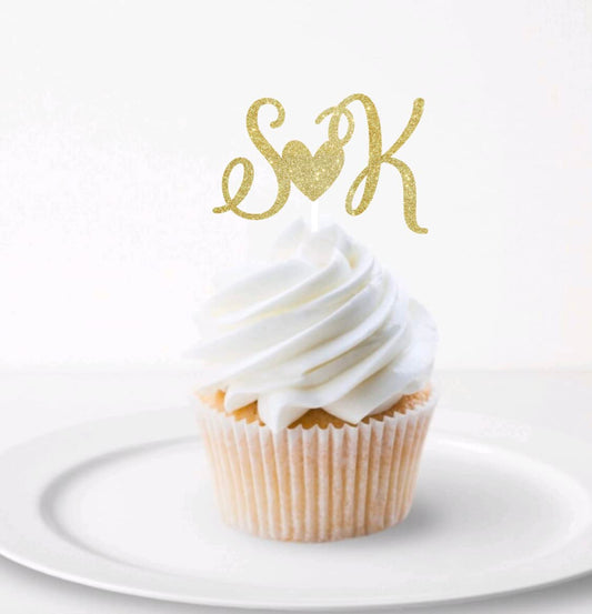 Wedding Initial Cupcake Topper, Wedding Topper Monogram, Custom Letter Bridal Shower, Personalized Wedding Cupcake Toppers