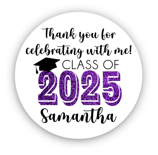 Graduation Party Favor Labels, Graduation Party Favor Stickers, Custom Graduation Party Favor Labels, Class of 2025 (Purple)