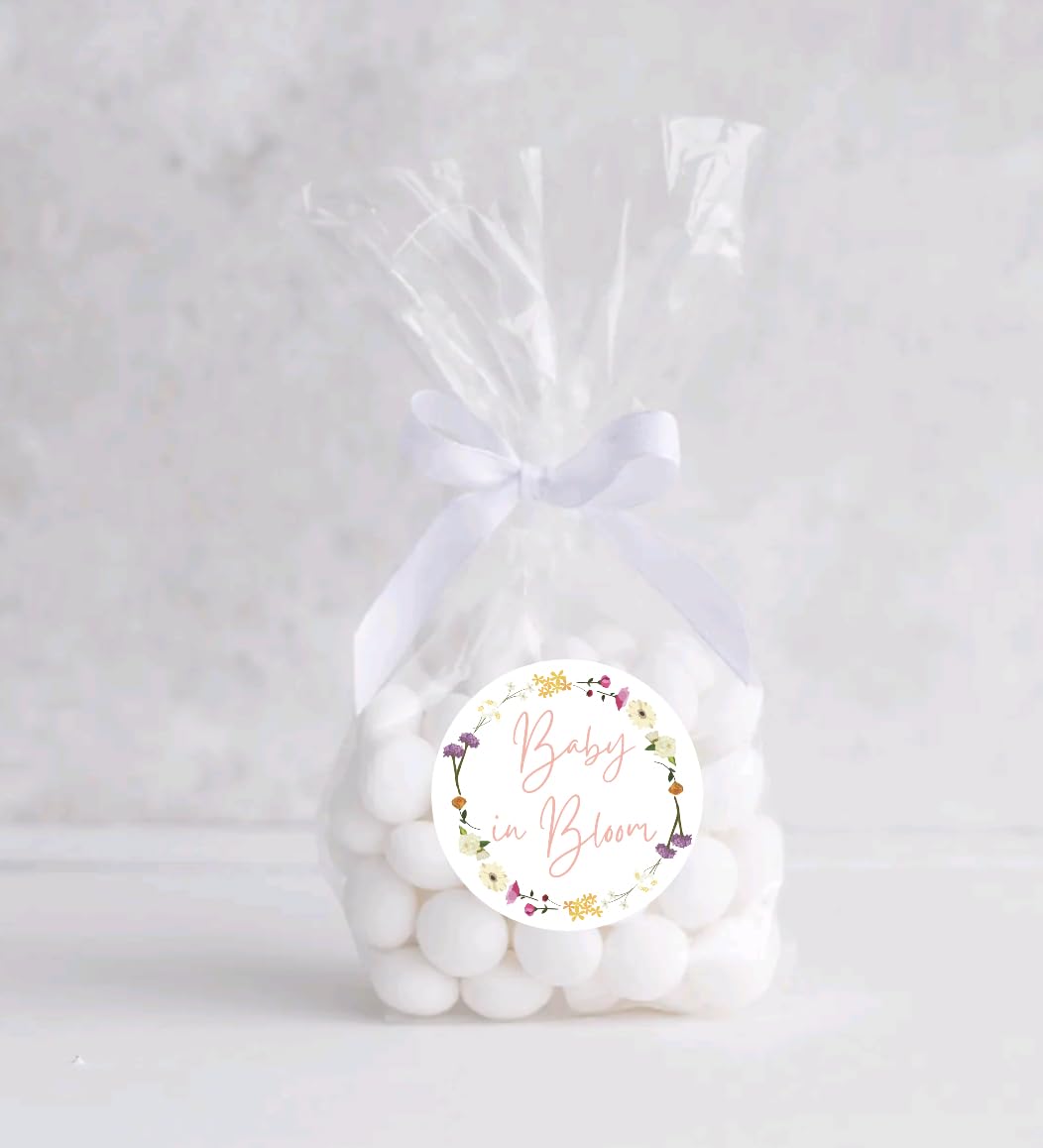 Baby in Bloom Baby Shower Favor Stickers for Girls, Wildflower Baby Sprinkle Thank You Party Favor Labels, Round Favor Stickers, 60 Pack, 1.5 inch Stickers