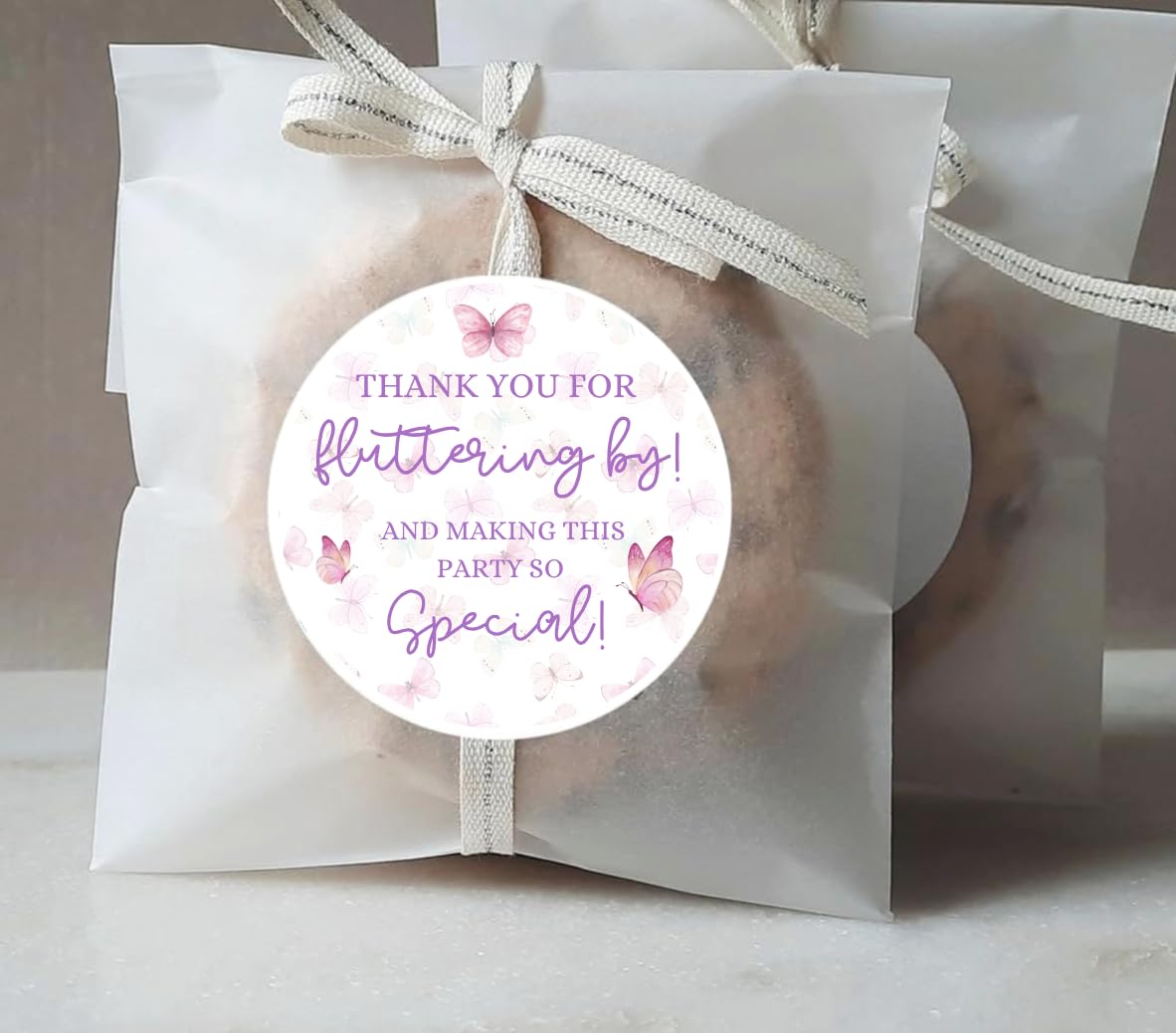 Butterfly Thank You Round Stickers - Thanks for Fluttering by