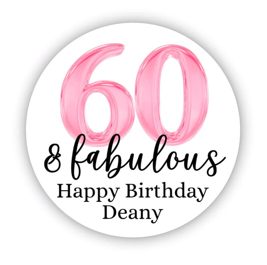 Personalized Pink And Black 60th Birthday Party Favor Stickers Labels Tags