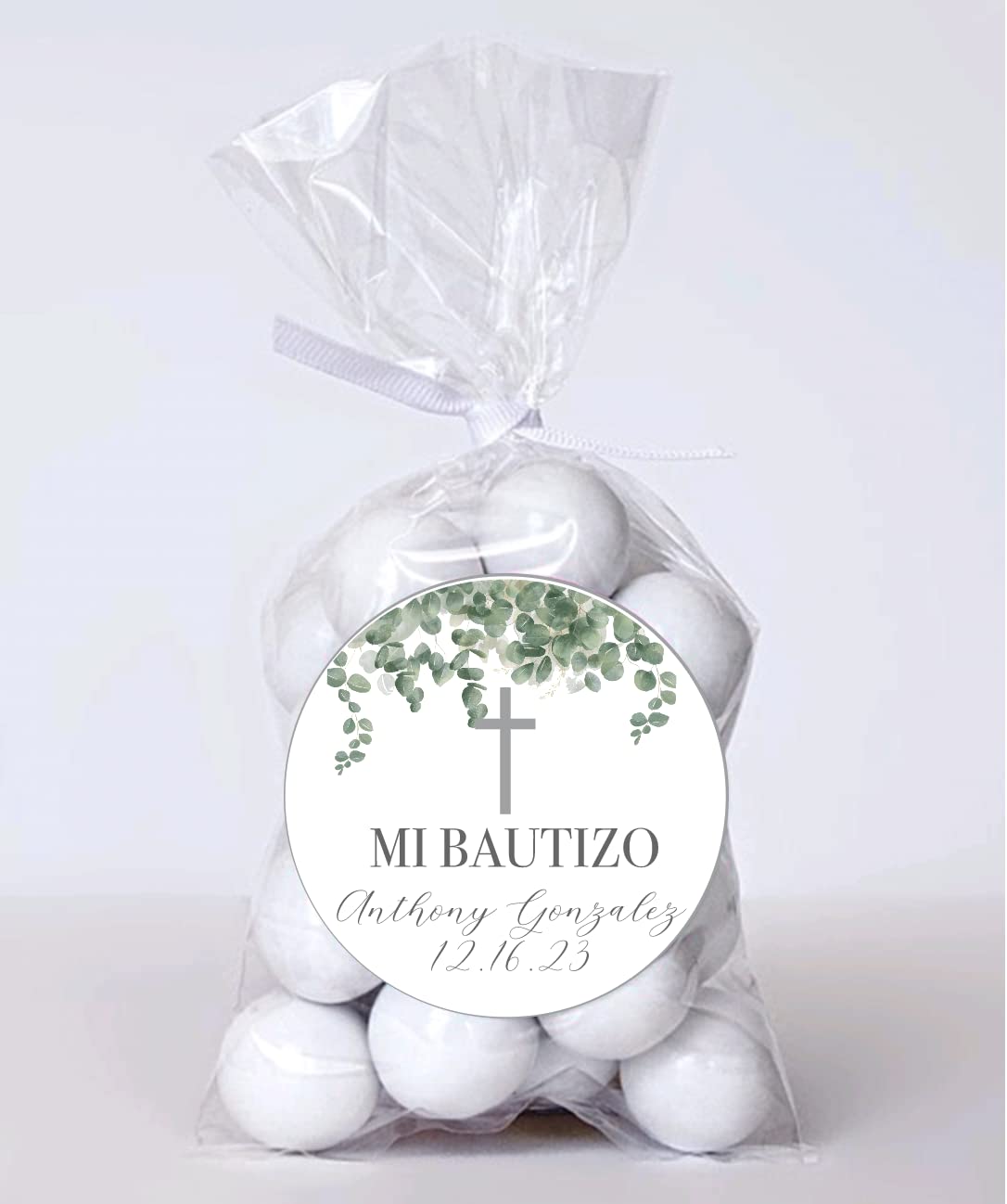 Greenery Personalized Custom Mi Bautizo Favor Sticker Labels
