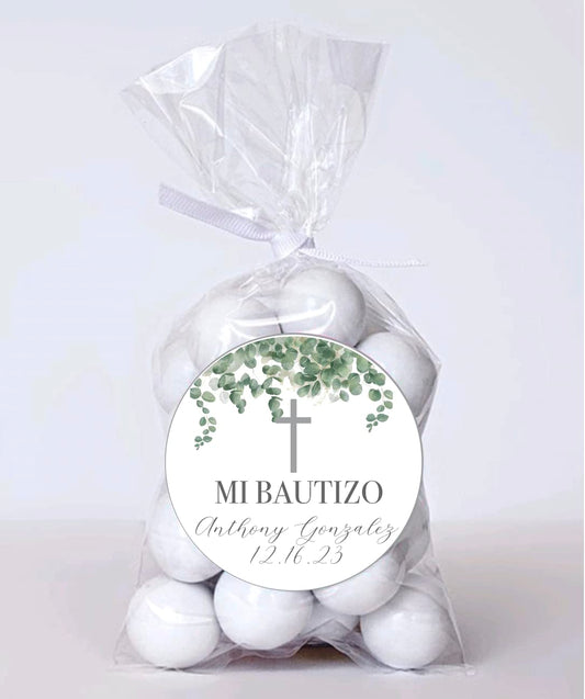 Greenery Personalized Custom Mi Bautizo Favor Sticker Labels