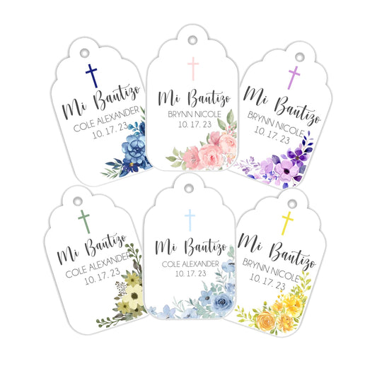 Floral Mi Bautizo Favor Tags Personalized Custom Baptism Christening Favor Tags labels God Bless Light Pink