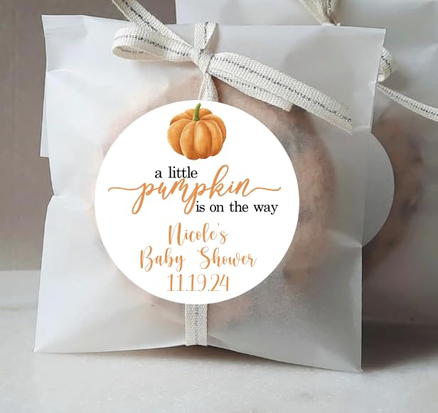 Personalized A Little Pumpkin Thank You Favor Stickers, Baby Shower, Gender Reveal