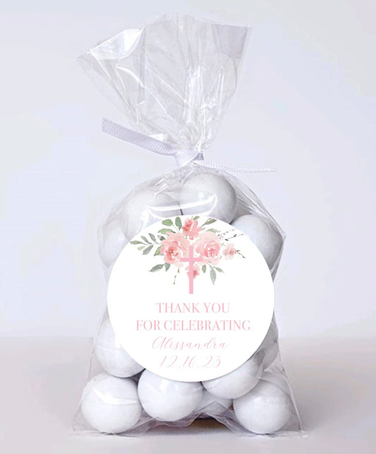 Light Pink Personalized Custom Baptism Christening Favor Sticker Labels God Bless
