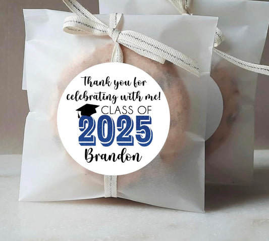 Graduation Party Favor Labels, Graduation Party Favor Stickers, Custom Graduation Party Favor Labels, Class of 2025 (Royal Blue)