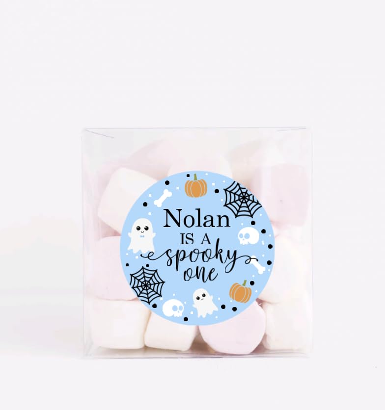 Spooky One 1st Birthday Thank You Favor Stickers - Custom Name - Halloween Birthday Labels - Light Blue