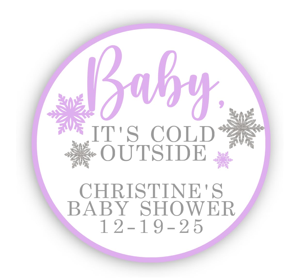 Baby its Cold Outside Stickers - Baby Shower Labels - Gender Reval - Winter Party Favors - Light Purple