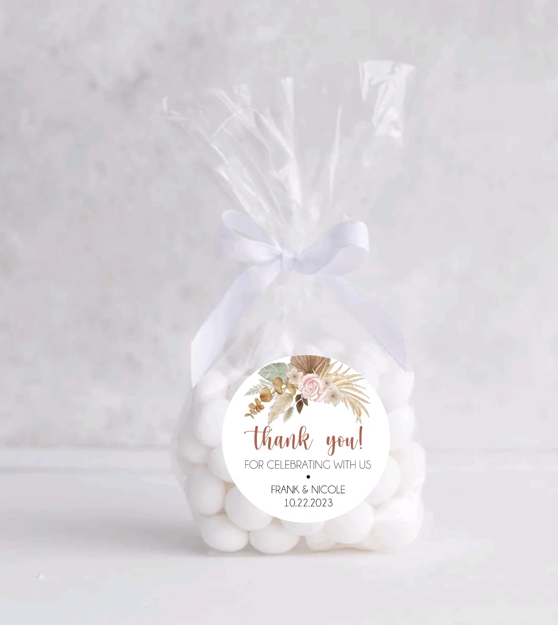 Boho Floral Pampas Grass Wedding Favor Stickers, Thank You Stickers, Spring Fall Wedding Favor Stickers, Thank You Stickers