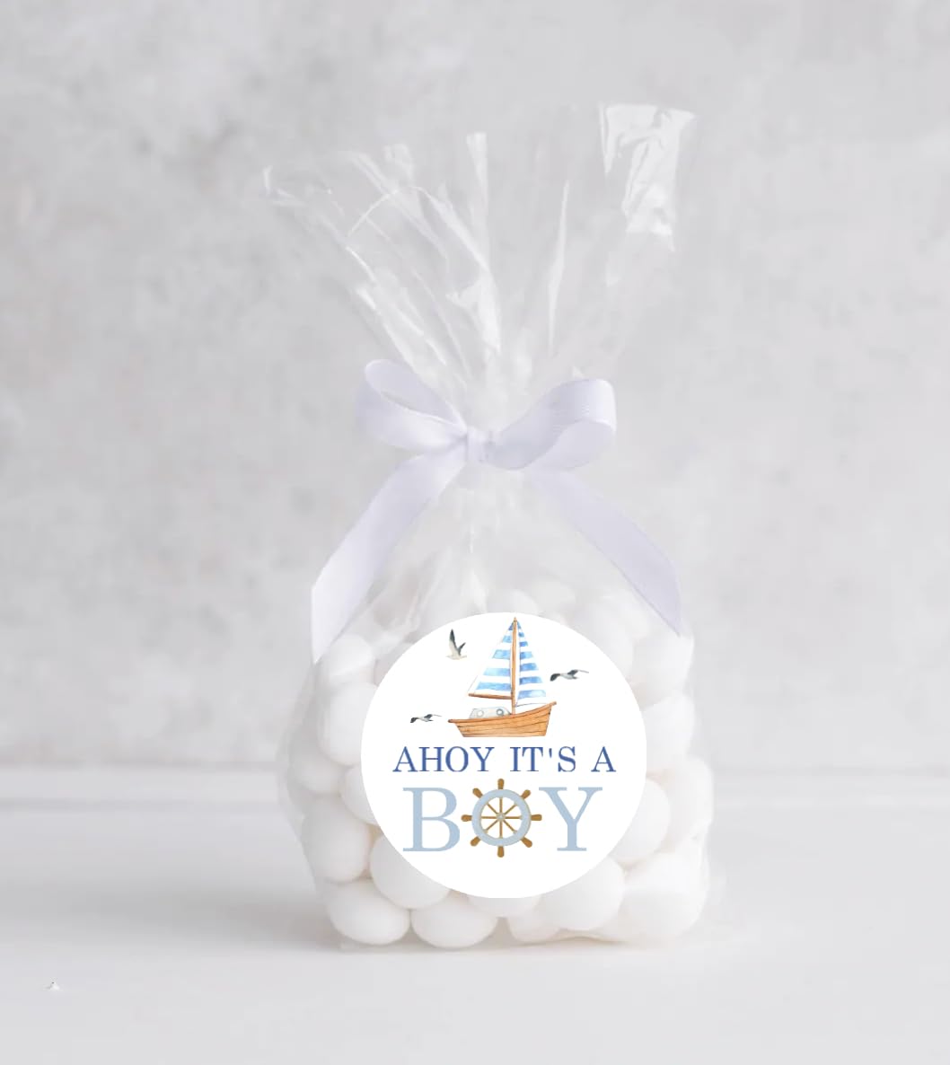 AHOY Nautical Baby Shower -Sticker for Shower - Boy Baby Shower - Nautical baby shower labels - Ahoy its a BOY - Sailboat Sailor - nautical labels for favors