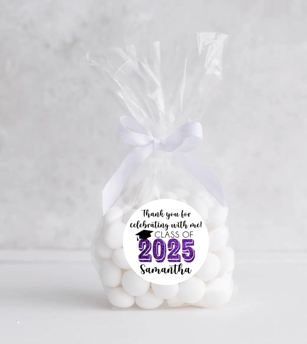 Graduation Party Favor Labels, Graduation Party Favor Stickers, Custom Graduation Party Favor Labels, Class of 2025 (Purple)