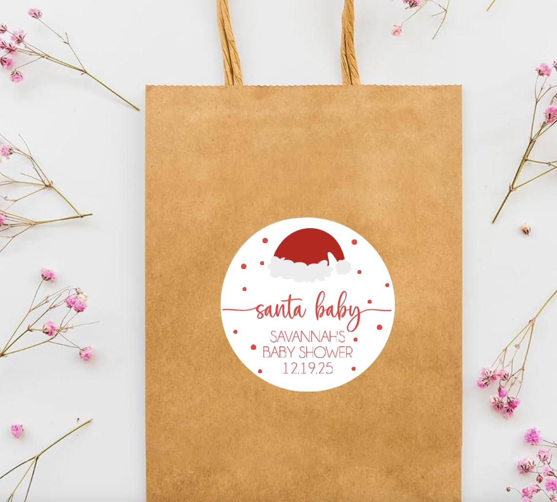 Santa Baby Favor Stickers, Baby Shower Thank You Stickers, Labels, Winter, Christmas Gender Reveal