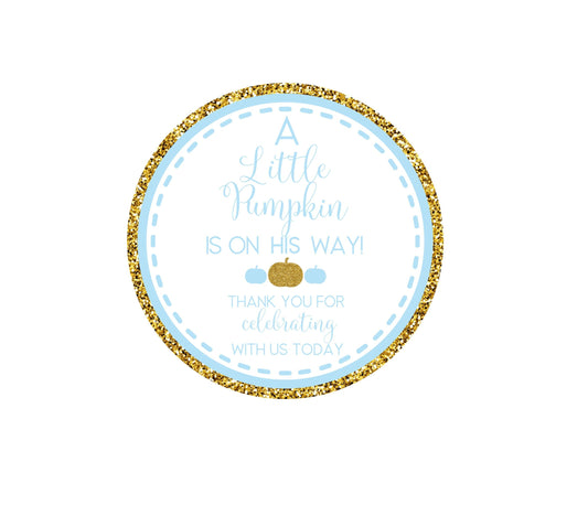 A little pumpkin is on his way baby shower treat bag sticker - thank you sticker - fall baby shower sticker - pumpkin treat bag sticker