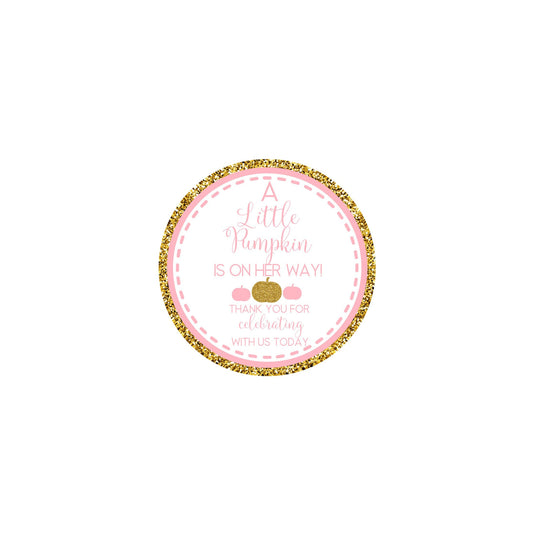 A little pumpkin is on her way baby shower treat bag sticker - thank you sticker - fall baby shower sticker - pumpkin treat bag sticker