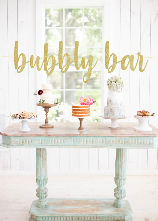 Bubbly bar glitter banner, bubbly bar sig, gold banner, bridal shower, brunch decor, reception banner, wedding bubbly bar