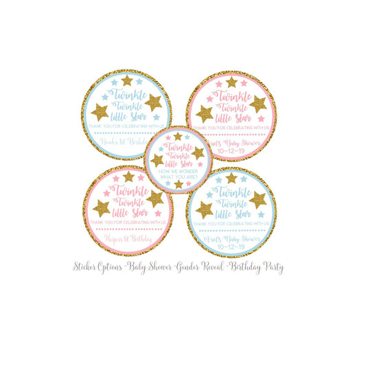 Twinkle twinkle little star stickers, twinkle twinkle little star thank you stickers, baby shower, birthday, gender reveal, personalized